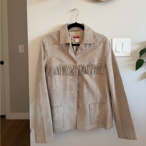 Shala Women's Leather Fringe Jacket in Light Taupe